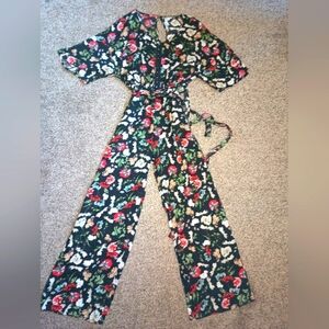 Icon Apparel Bloomcore Floral Jumpsuit Womens Small Belted Viscose Ankle Spring